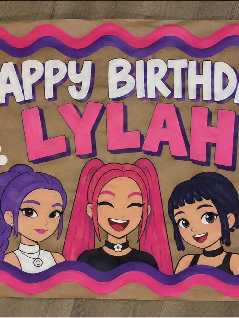 K-pop Demon Hunters Happy Birthday Party Banner - Pink and Purple Birthday Sign